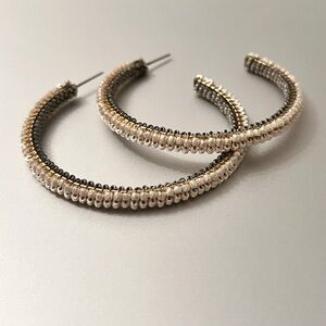 RARE Miriam Haskell Beaded Hoop Earrings - Pearl